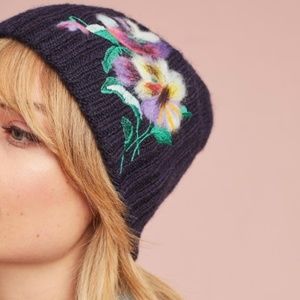 Anthropologie Troubadour Felted Floral Beanie